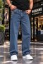 Men's Baggy High Denim Jean Snow Wash Pants - 4
