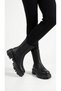 Women's Black Boots with Elastic and Thick Soles