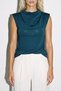 Emerald Green Sleeveless Blouse with a Draped Collar - 3