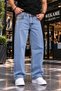 Men's Baggy High Denim Jean Snow Wash Pants - 2
