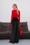 Women's Velvet Black and White Striped Detail Palazzo Pants with Drawstring Waist and Wide-Leg Fit - 4