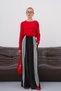 Women's Velvet Black and White Striped Detail Palazzo Pants with Drawstring Waist and Wide-Leg Fit - 2