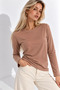 Women's Light Brown Crew Neck Long-Sleeve Blouse