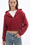Zipper - Relaxed Fit Full Length Zippered Hooded 3 Thread Premium Knitted Fabric Burgundy Sweatshirt - 2