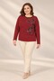 Women's Long-Sleeve Stretch Viscose Blouse with Embroidered Sequins and Floral Motifs, Plus Size - 2