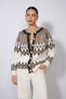 Jacquard Bicycle-Neck Knit Cardigan, Ecru