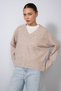 V-Neck Italian Raglan Oversized Wool Sweater in Stone