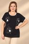 Women's Plus-Size Blouse with Piped Waistband, Stretch Fabric, and Geometric Patterned Design - 3