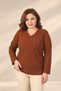 Women's V-Neck, Bird-Embroidered, Long-Sleeved, Stretch Fabric Viscose Plus-Size Blouse