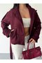 Arven high neck, belted, short, linered kaşe coat, black, brown. - 3