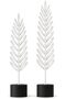 Modern Feather Sculpture Set of 2, 28 cm and 24 cm Decorative Leaf Statues on Round Stands, White