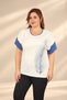 Women's Short-Sleeved Blouse in Stretch Fabric with Stone-Embellished Leaf Pattern - 3