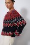 Jacquard Bicycle-Neck Knit Cardigan, Navy Blue - 2