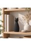 Ribbed Cat Statue 12.4 cm, Modern Minimal Cat Sculpture with Pointed Ears, Shelf and Desk Decor - 2