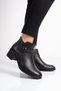 Black Genuine Leather Stylish and Comfortable Women's Zip-Up Boots with Buckle Detail 24116-1