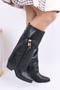 Women's Two-Piece Below-the-Knee Buckled Boots with Thick Heels