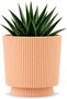 Small Ribbed Planter with Twist-Lock Drip Tray, Modern Indoor Pot for Succulents, Peach
