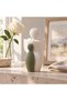 Guardian Angel with Child Figurine 13 cm, Modern Ribbed Angel Statue, White & Olive, White Olive - 3