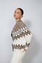 Jacquard Bicycle-Neck Knit Cardigan, Ecru - 3
