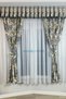 Kitchen Curtain, Closely Pleated, 1/3 Orchid Pattern on a Gray Background, with Fringed Curtain Rail, Short Drapery Curtain, Modern