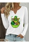 Mix-Printed Cotton-Lycra Half-V-Neck Short-Sleeved Blouse