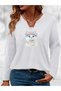 Mix-Printed Cotton-Lycra Half-V-Neck Short-Sleeved Blouse