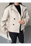 Arven high neck, belted, short, linered kaşe coat, black, brown. - 2
