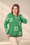 Women's Plus-Size Viscose Knit Blouse with Checked Pattern and Button Detail on the Back - 3