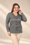 Women's V-Neck Plus-Size Knit Blouse embellished with stones on the front and sleeves - 3