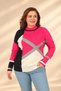Women's Geometric Patterned Color Blocked Plus-Size Viscose Knit Blouse