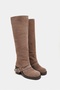 Madani Bay Beige Suede Leather Belt Detail Square-Toe Block Heel Women's Boots - 4
