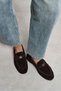 Mirage Bitter Coffee Suede Leather with Metal Buckle Detail, Saddle-Style Ruched Women's Loafers - 3