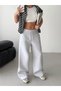 Women's gray, pocketed, fold-over, fleece-lined, wide-leg sweatpants Gt8834
