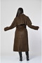 Long Plush / Faux Fur Coat with Belt - Brown - 7