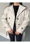 Arven high neck, belted, short, linered kaşe coat, black, brown. - 3