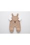 Boys' Velvet Dungarees Set with Long-Sleeved Bodysuit and Teddy Bear Print - 3