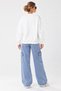 New Season Women's Denim-Paneled Asymmetrical-Cut Oversized Sweatshirt with Tassel Details and Pocket Detail - 3