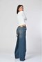 Wide-Leg Jeans with Striped Detail and Lace-Up Detail - Dark Blue - 2