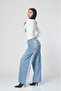 Wide-Leg Jeans with Striped Detail and Lace-Up Detail - Blue - 2