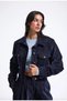 Navy Blue Velvet Textured Cropped Denim Jacket – Gold Buttons - 3