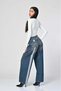 Wide-Leg Jeans with Striped Detail and Lace-Up Detail - Dark Blue - 4