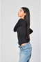 Long-Sleeved Crew Neck Bodysuit with Snap-Fastened Details - Black - 3