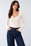 Women's Cardigan-Style Sweater with Lace Collar and Buttons