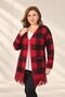 Women's Front-Tied Plaid-Patterned Skirt with Pockets and Tasseled Hem, Plus-Size Stretch Fabric Viscose Knit Cardigan