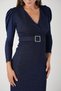 Wrap-Neck Dress with Belt Detail - NAVY BLUE - 4