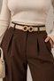 Women's Gold Double-Ring Buckled Slim Belt – Belt for Pants and Dresses with Seam Details