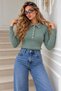Women's polo collar button-up knit sweater with braided pattern - 3