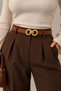 Women's Gold Double-Ring Buckled Slim Belt – Belt for Pants and Dresses with Seam Details