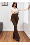 Women's High-Waisted Flared Spanish-Style Stretch Fabric Gabardine Jeans – Dark Coffee