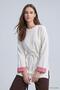 Striped Cuff Detail Belted Tunic 2382 White - 2